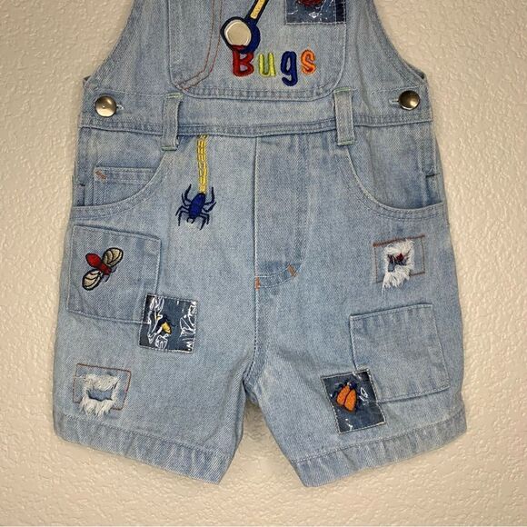 Rare 12 Months Unisex Embroidered Patch Denim Overall Pants - Picture 3 of 9